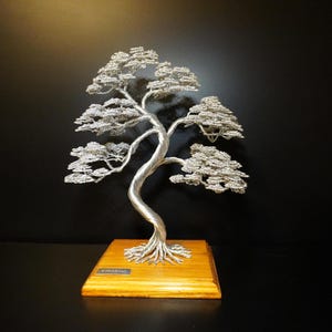 Wire Bonsai Tree/H 11inch 29.5cm/ Anniversary Gift/ Medium Silver Tree /Aluminium Wire Bonsai Tree/