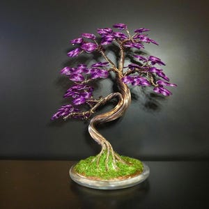 Wire Bonsai Tree H 9inch 23cm/Unique Small Tree/Tree Of Life/ Purlpe Leaves/ Unique Gift/