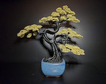 Wire bonsai tree H 9inches 23cm/ Gold Black Tree/ Artificial Bonsai Tree/Handmade Gift/Fathers Gift/ Home decor/ Desk Decoration/Tree no43