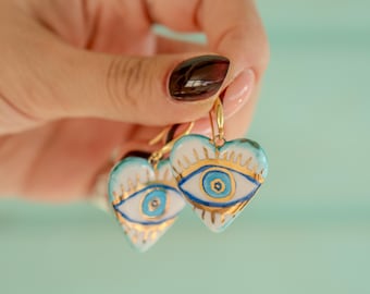 Evil Eye Ohrring - Gold Ohrring, Evil Eye Schmuck, Türkis Ohrringe, handgemachter Schmuck, Tropfen Ohrringe