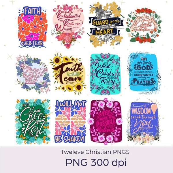 Christian floral png bundle, bold colors Christian png, Christian sublimation files, Christian religious png