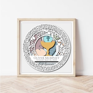 Eerste communie shadow box svg, christelijke schaduwbox svg, christelijke gepersonaliseerde 3D-svg, christelijke 3D-svg,