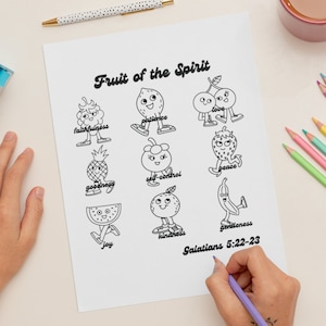 Fruit of the Spirit coloring page, Christian kids activity, Scripture coloring sheet, Galatians 5:22-23, cute Christian coloring sheet