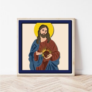 Scatola delle ombre di Gesù svg, Gesù 3D svg, scatola delle ombre del Sacro Cuore svg, svg multistrato cattolico, scatola delle ombre cattolica svg