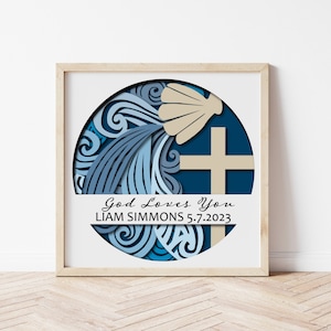 Svg de boîte d'ombre de baptême, svg multicouche de baptême, svg de baptême, svg de boîte d'ombre de bébé chrétien, svg de shadowbox de baptême personnalisé, svg 3D