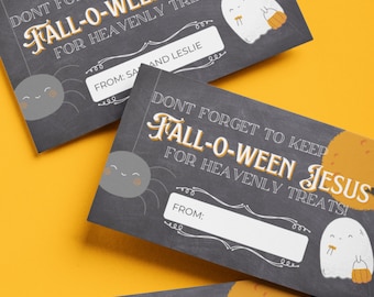 Christian Printable Halloween trick or treat tags, Canva Template, Halloween treat tags editable, Christian treat tags, digital download