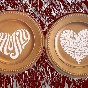 Decorative Chargers/Plates, Scroll, Heart, Family, Vinyl, Plastic