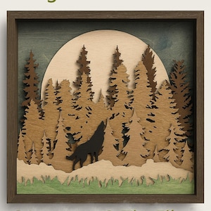 Laser Cut Wolf Shadow Box SVG: Forest Moon Scene (Digital Download)