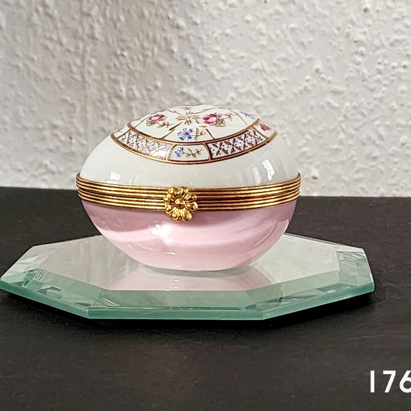 Vintage, Limoges Castel, Fait Main, Porcelain, Egg, Trinket Dish, 22K Gold Trim, Roses, Hand Painted, France