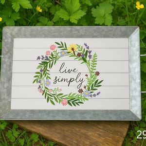 Galvanized Metal Serving Tray: Floral Design, Dual Handles, 18-inch