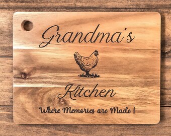 Grandmas Kitchen Acacia Wood Cutting Board, Laser Engraved