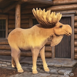 Hand Carved Basswood Moose Figurine – 8 Inch Wooden Wildlife Lodge Décor