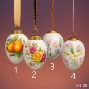 Vintage Porcelain Egg Ornaments – Ruetter German & Floral Designs – 4 to Choose From