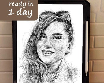 Scribble Portraits, Capturing Lives in Whimsical Lines - custom hand drawn scribble art- portrait digital art download- print at home -