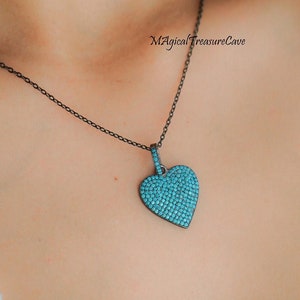 Heart Pendant With Nano Turquoise, Solid Silver Necklace, Jewelry Gift for Women, Girlfriend Gift, Love Necklace By MagicalTreasureCave