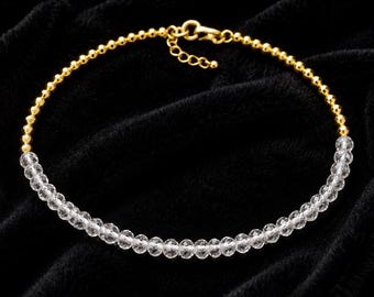 Clear Quartz Bracelet, Natural Stone Bracelet, Chakra Healing Jewelry, Minimalist Dainty Beaded, Delicate Crystal Gift