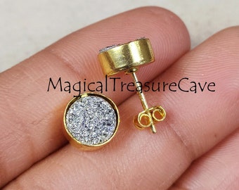 Silber Druzy Ohrstecker, Druzy Schmuck für Frauen, 925 Sterling Silber Ohrstecker, zierlicher handgemachter Schmuck, Brautjungfer Ohrringe, Weihnachtsgeschenk