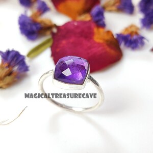 Natural Purple Amethyst Ring, 925 Sterling Silver Jewelry, Minimalist Ring, Healing Gemstone, February Birthstone Jewelry, Christmas Gift