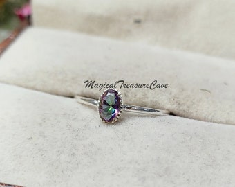 Anillo de topacio místico, anillo de plata de ley 925, anillo de topacio arcoíris, anillo delicado, joyería hecha a mano, anillo llamativo, regalo para ella, anillo de promesa