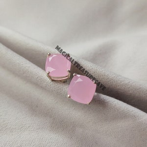 Pink Chalcedony Stud Earring, 925 Sterling Silver Earring, Unique Woman Jewelry, Post Earring, Chalcedony Gemstone Earring, Wedding Gift image 1