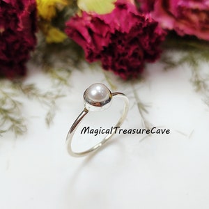 Natural Freshwater Pearl Ring, 925Sterling Silver Ring, White Pearl Gemstone Bridal Silver Ring, Handmade Jewelry, Valentine Day Gifts
