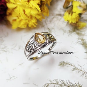Unique Handmade Citrine Gemstone Ring, 925 Sterling Silver Jewelry, Bohemian Ring, Citrine Engagement Ring, Valentine Day Gifts