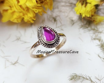 Pink Rubylite Gemstone Ring, Bohemian Jewelry, Handmade Crystal, Gift For Her