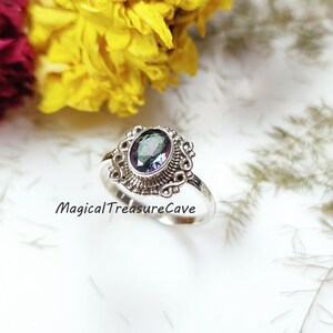 Dainty Mystic Topaz Silver Ring, Vintage Look Jewelry, 925 Sterling Silver Ring, Topaz Jewelry, Handmade Ring, Topaz Promise Ring For Her