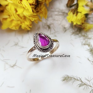Beautiful Pink Rubylite Gemstone Ring, 925 Sterling Silver Ring, Boho Jewelry, July Birthstone Ring, Unique Rubylite Gemstone Wedding Gift