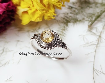Anillo de plata con citrino, anillo de plata de ley 925, piedra natal de noviembre, anillo de promesa de citrino amarillo natural, regalo de aniversario