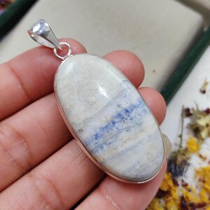 Natural Blue Scheelite Pendant, 925 Sterling Silver Pendant, Gemstone Pendant, Handmade Necklace, Bohemian Jewelry, Anniversary Gift for her