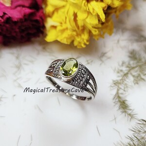 Silver Peridot Ring, 925 Sterling Silver Jewelry, Green Gemstone Ring, August Birthstone Ring, Minimalist Ring, Woman Jewelry, Gift For Her