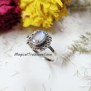 Genuine Rainbow Moonstone Ring, Handmade Bridal Ring, 925 Sterling Silver Jewelry, Wedding Ring, Moonstone Jewelry,Valentine Day Gifts