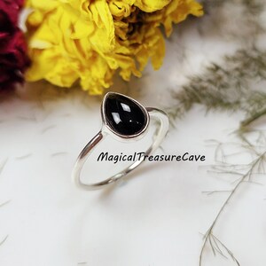 Onyx Handmade Ring, Natural Black Onyx Pear Silver Ring, 925 Sterling Silver Jewelry, Dainty Black Onyx Ring, Minimalist Ring, Promise Ring