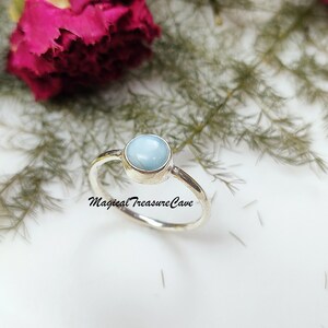 Natural Larimar Ring, 925 Sterling Silver Ring, Handmade Ring, Larimar gemstone Woman Jewelry, Bridesmaid Gift, Valentine Day Gifts