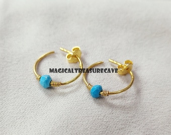 Unique Turquoise Hoop Earrings, 925 Sterling Silver Earring, Handmade Jewelry, Hoop Earrings, Turquoise Gemstone, Bridesmaid Gift, Gift Idea