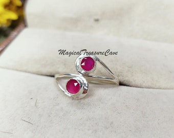 Pink Ruby Ring, 925 sterlingzilveren sieraden, geboortesteenring, sierlijke ronde vorm verlovingsring, boho-sieraden, Valentijnsdagcadeaus