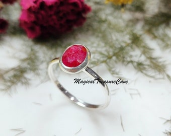Natural Pink Ruby Ring, 925 Sterling Silver, July Birthstone Jewelry, Gift For Her