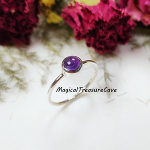 Tiny Amethyst Ring, February Birthstone, 925Sterling Silver Ring, Natural Purple Amethyst Gemstone Ring, Boho Ring,Amethyst Anniversary Gift