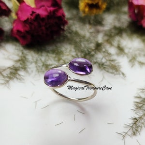 Natural Amethyst Ring, Double Stone Ring, Handmade Jewelry, 925Sterling Silver Ring, February Birthstone Jewelry, Valentine Day Gifts