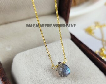 Amazing Blue Flash Labradorite Drop Necklace, Sterling Silver Jewelry, Handmade Necklace, Natural Labradorite Necklace, Gift for Daughter