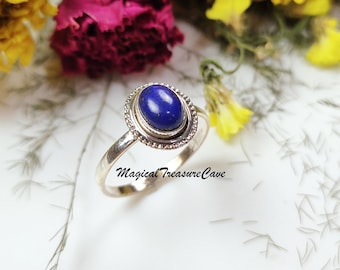 Natuurlijke lapis lazuli-ring, handgemaakte ring, 925 sterlingzilveren sieraden, sierlijke lapis-ring, vintage ring, cadeau bruidsmeisje, jubileumcadeau