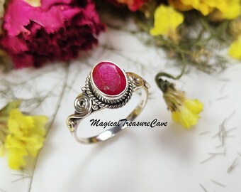 July Birthstone Ruby Ring, 925 Sterling Silver Ring, Boho Ruby Wedding Ring, Handmade Jewelry, Promise Ring,Ruby Jewelry,Valentine Day Gifts