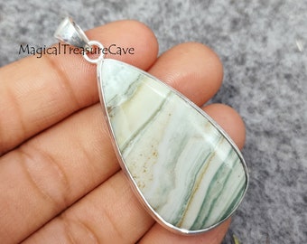 Natural Aragonite Pendant, Boho Pendant, 925 Sterling Silver Pendant, Handmade Jewelry, Banded Aragonite Gemstone Pendant, Engagement Gifts