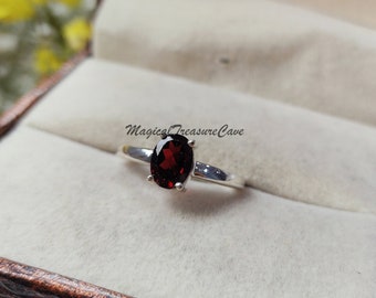 Natural Garnet Ring, Dainty Ring, 925 Sterling Silver Jewelry, Red Gemstone Ring, Promise Ring, January Birthstone Jewelry, Anniversary Gift