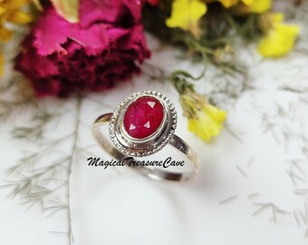 Ruby Ring, 925 Sterling Silver Ring, Handmade Jewelry, Dainty Vintage Pink Ruby Ring, Oval Shape Jewelry, Promise Ring, Valentine Day Gifts