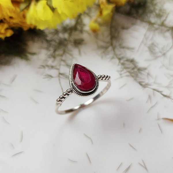 Natural Pink Ruby Ring, 925Sterling Silver Ring, Handmade Jewelry,Natural Healing Crystal Ring, Vintage Jewelry, Unique July Birthstone Ring