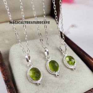 Tiny Green Peridot Pendant Necklace, 925 Sterling Silver Jewelry, Peridot Silver Pendant, August Birthstone, Crystal Jewelry, Christmas Gift