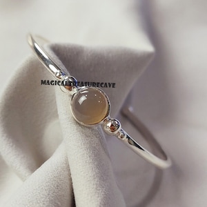 Dainty Grey Moonstone Bangle, 925 Sterling Silver Bangle, Adjustable Bangle, Moonstone Jewelry, Trending Designer Bangle, Engagement Gift