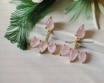 Natural Pink Chalcedony Ear Jackets Earrings - Valentine's Day Gift - Gemstone Ear Jacket - 925 Sterling Silver Front Back Earrings - Gifts
